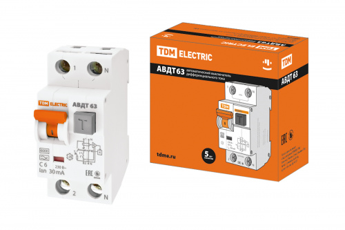 Дифференциальный автомат TDM АВДТ 63 2Р(1Р+N) C6 30мА 6кА тип А (1/1/60) (SQ0202-0100) Дифференциальный автомат TDM АВДТ 63 2Р(1Р+N) C6 30мА 6кА тип А (1/1/60) (SQ0202-0100)