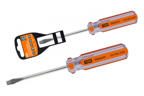 Отвертка шлицевая прозрачная рукоятка углеродистая сталь тип SL 5.0x75 мм серия "Гранит" TDM (1/24/240) (SQ1006-2004)