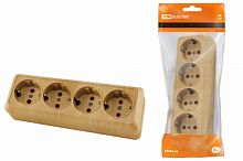 Розетка 4-х местная горизонтальная 2П+3 открытой установки IP20 16A с з/ш сосна "Ладога" TDM (SQ1801-0431)