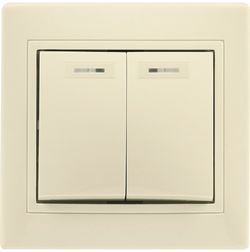 Выключатель SMARTBUY скрытая установка, 2-клавишный с индикатором 10А бежевый, керамика "Венера" (SBE-01i-10-SW2-1-c) (1/200)