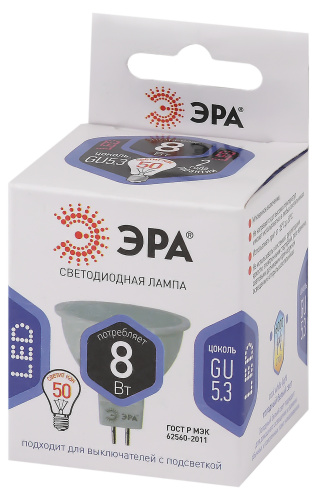 Лампа светодиодная ЭРА STD LED MR16-8W-12V-860-GU5.3 GU5.3 8 Вт софит холодный дневной свет (1/100) (Б0049095) фото 3