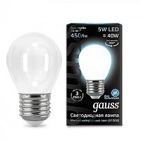 Лампа светодиодная GAUSS Filament Шар 5W 450lm 4100К Е27 milky 1/10/50 (105202205)