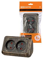 Розетка угловая двойная 2П открытой установки с з/ш IP20 250В 10А бронза "Ладога" TDM (6/72) (SQ1801-0289)