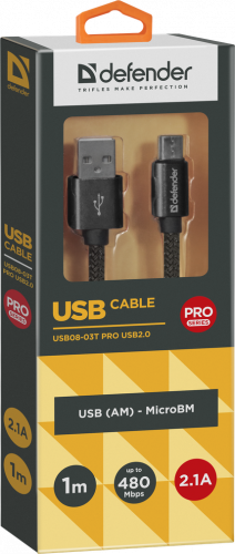 Кабель DEFENDER USB08-03T PRO USB2.0, черный, AM-MicroBM, 1m, 2.1A (1/100) (87802) фото 10