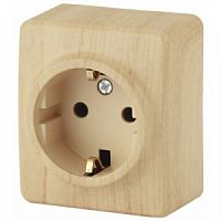 Розетка ЭРА, серии ЭРА Эксперт, 2P+E Schuko со шторками, 16АХ-250В, ОУ, сосна (1/16/160/3200)