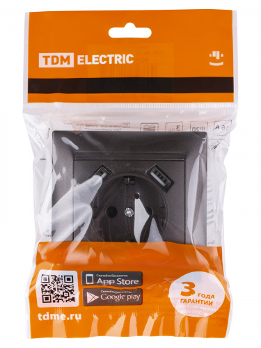 Розетка 2П+З 16А 250В + 2 USB порта 2,1А 5В шоколад , с/у, "Лама" (8/96) TDM (SQ1815-0542) фото 2 Розетка 2П+З 16А 250В + 2 USB порта 2,1А 5В шоколад , с/у, "Лама" (8/96) TDM (SQ1815-0542) фото 2