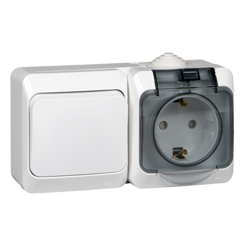 Блок О/У ЭТЮД (1-кл. выкл. + евророз. защ. шторки) IP44 бел. Systeme Electric BPA16-241B (1/7/42)