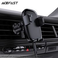 Держатель автомобильный ACEFAST D48, для смартфона, беспроводная зарядка, 15W, пластик, воздуховод, цвет: чёрный (1/96) (6974316284123)