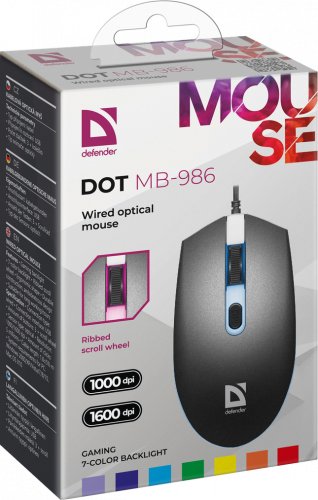 Мышь проводная DEFENDER Dot MB-986, 7цветов,4D,1000/1600dpi, черный (1/60) (52986) фото 12