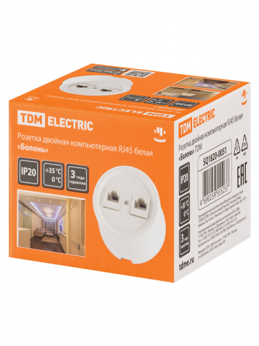 Розетка TDM двойная компьютерная RJ45 белая «Болонь» (1/72) (SQ1820-0051) фото 2 Розетка TDM двойная компьютерная RJ45 белая «Болонь» (1/72) (SQ1820-0051) фото 2