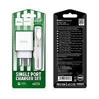 Блок питания сетевой 1 USB HOCO C81A, Asombroso, 2100mA, пластик, огнестойкий, кабель Type-C, X37 cool, цвет: белый (1/23/138) (6931474727961)