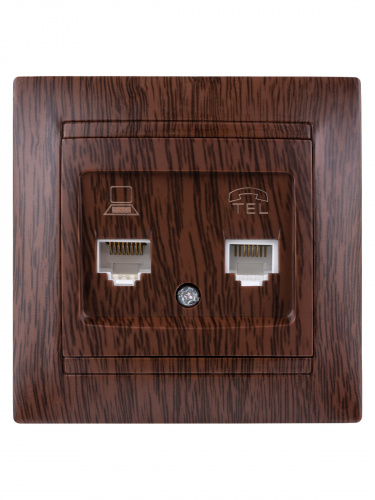 Розетка телефонная RJ11 + компьютерная RJ45 венге , с/у, "Лама" (10/120) TDM (SQ1815-0419) фото 4 Розетка телефонная RJ11 + компьютерная RJ45 венге , с/у, "Лама" (10/120) TDM (SQ1815-0419) фото 4