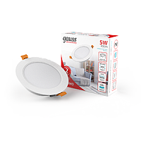 Светильник светодиодный GAUSS Elementary Downlight круг 5W 430lm 4000K 210-240V IP20 95*38 монтаж белый LED 1/100 (9100420205)