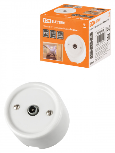 Розетка TDM TV проходная белая «Болонь» (1/72) (SQ1820-0054) Розетка TDM TV проходная белая «Болонь» (1/72) (SQ1820-0054)