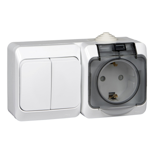 Блок О/У ЭТЮД (2-кл. выкл. + евророз. защ. шторки) IP44 бел. Systeme Electric BPA16-242B (1/7/42)