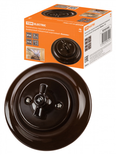 Выключатель скрытой установки фарфоровый поворотный с ручкой (бантик) 10А коричневый «Болонь» TDM (SQ1820-0420) Выключатель скрытой установки фарфоровый поворотный с ручкой (бантик) 10А коричневый «Болонь» TDM (SQ1820-0420)