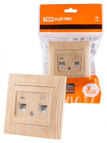 Розетка телефонная RJ11 + компьютерная RJ45 сосна , с/у, "Лама" (10/120) TDM (SQ1815-0319)