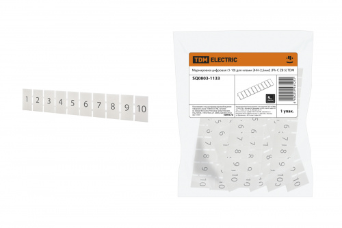 Маркировка цифровая (1-10) для клемм ЗНН-2,5мм2 (Ph-C ZB 5) TDM (1/4000) (SQ0803-1133) Маркировка цифровая (1-10) для клемм ЗНН-2,5мм2 (Ph-C ZB 5) TDM (1/4000) (SQ0803-1133)