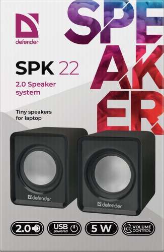 Акустическая 2.0 система  DEFENDER SPK 22 черный, 5 Вт, питание от USB (1/100) (65503) фото 6