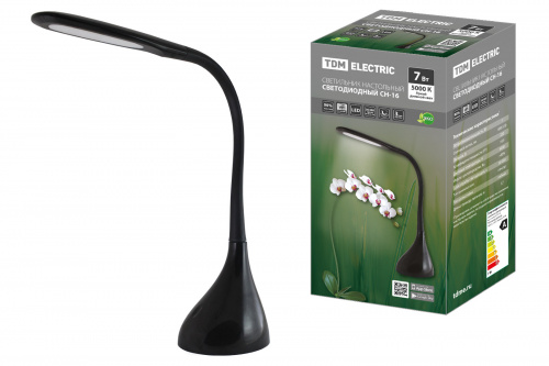 Светильник светодиодный TDM настольный СН-16, 7 Вт, сенсор-диммер, 5000 К, 220 В, черный, (1/6) (SQ0337-0093)