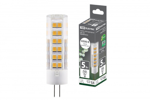Лампа светодиодная TDM G4-5 Вт-AC/DC 12 В-6500 К, SMD, 16x57 мм (1/20/500) (SQ0340-0215)