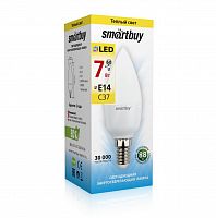 Лампа светодиодная SMARTBUY C37 7Вт 220V 3000K E14 (свеча, теплый свет) (10/100) (SBL-C37-07-30K-E14)