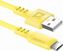 Кабель DEFENDER F207 USB -TypeC 1м, 2.4А, силикон, пакет, желтый (1/100) (87106YEL)