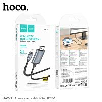 Кабель HDMI - 8 pin HOCO UA27, 2.0м, круглый, ткань, алюминий, HD, цвет: серый (1/19/190) (6942007619011)