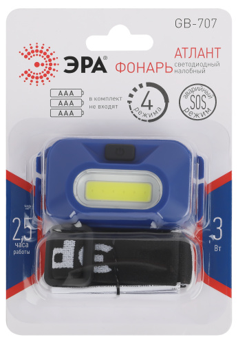 Фонарь ЭРА GB-707 налобный Атлант на батарейках 4 режима 3 Вт COB 180Лм 3хААА синий блистер (1/36/144) (Б0052749) фото 6