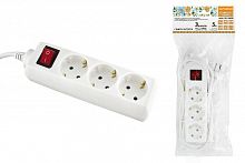 Удлинитель НАРОДНЫЙ 3 гнезда, 5 метров, с заземлением, выкл., 10А, 2300 Вт, белый, ПВС 3х0,75 (1/28) (SQ1303-1102)