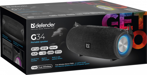 Портативная колонка DEFENDER G34 20Вт, BT/FM/USB/AUX/TWS/Light (1/10) (65134) фото 8