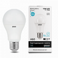 Лампа светодиодная GAUSS Elementary A60 10W 920lm 4100K Е27 1/10/50 (23220)