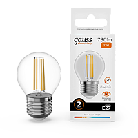 Лампа светодиодная Gauss Filament Elementary Шар 12W 730lm 2700К Е27 1/10/100 (52212)
