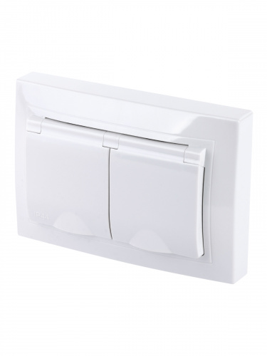 Розетка двойная 2П+З с защ. шт. и крышкой 16А 250В IP44 белая "Таймыр" (10/100) TDM (SQ1814-0076) фото 3 Розетка двойная 2П+З с защ. шт. и крышкой 16А 250В IP44 белая "Таймыр" (10/100) TDM (SQ1814-0076) фото 3