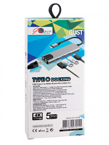 Адаптер USB 3.1 Type-Cm ->HDMI A(m) 4K@30Hz, RJ45, 2XUSB3.0, PD, iOpen <ACU435M> (1/150) фото 3