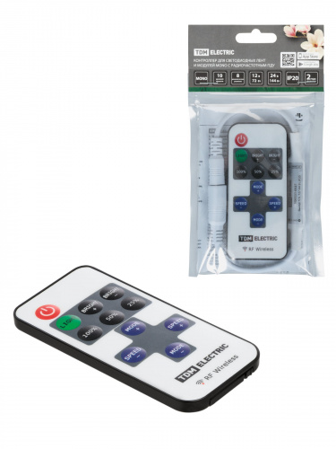 Контроллер для светодиодных лент и модулей MONO-RF-12В-6A-72Вт-IP20, 1 канал, пульт 11 кнопок, TDM (1/150) (SQ0331-0527)