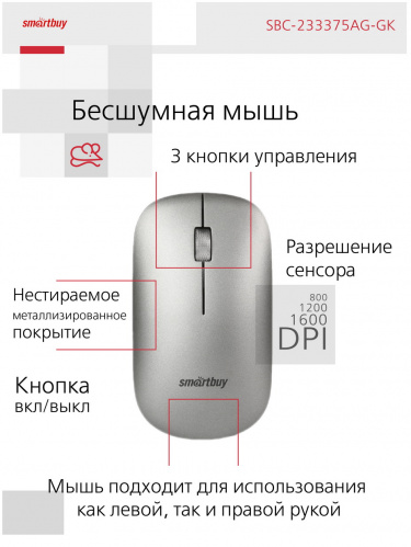 Комплект беспроводной Клавиатура + Мышь Smartbuy 233375AG-GK серо-черная (1/10) (SBC-233375AG-GK) фото 3