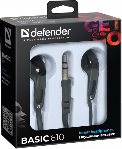 Наушники внутриканальные DEFENDER Basic 610 вакуумные, шнур 1.1 м, черные (1/50) (63610) фото 4