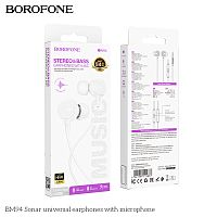 Наушники внутриканальные Borofone BM94 Sonar, пластик, микрофон, кабель Jack 3.5mm, 1.2м, цвет: белый (1/420) (6941991115837)