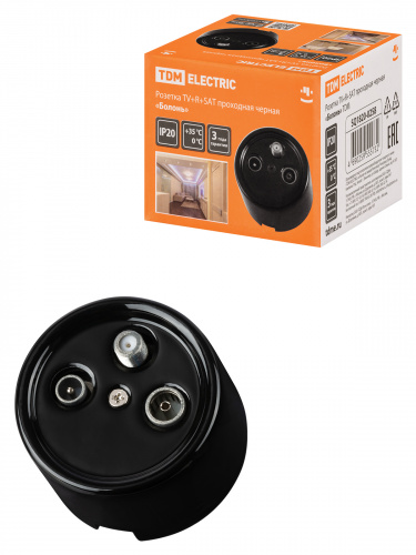 Розетка TDM TV+R+ SAT проходная черная «Болонь» (1/72) (SQ1820-0258) Розетка TDM TV+R+ SAT проходная черная «Болонь» (1/72) (SQ1820-0258)