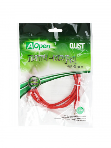 Патч-корд литой AOPEN UTP кат. 5е, красный, 1,5 м. (1/125) (ANP511_1.5M_R) фото 3