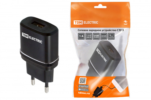 Сетевое зарядное устройство, СЗУ 3, 2,1 А, 1 USB, черный, TDM (1/200) (SQ1810-0011)