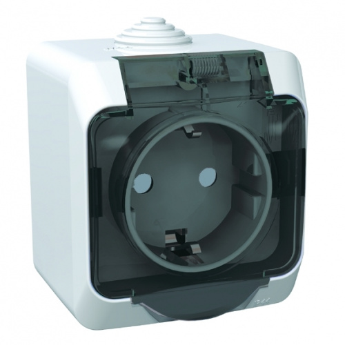 Розетка 1-м О/У ЭТЮД 16А IP44 250В с заземл. защ. шторки с крышкой бел. Systeme Electric PA16-044B (1/12/96)