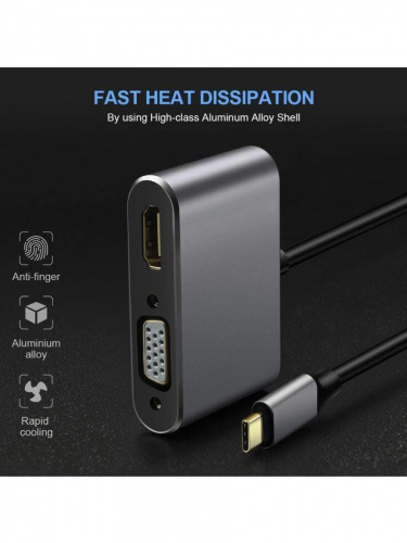 Концентратор-USB (хаб) USB 3.1 Type-C(M)--> HDMI+USB 3.0+PD+VGA Alum Grey 4K@30Hz, TELECOM<TUC055> (1/300) фото 8 Концентратор-USB (хаб) USB 3.1 Type-C(M)--> HDMI+USB 3.0+PD+VGA Alum Grey 4K@30Hz, TELECOM<TUC055> (1/300) фото 8