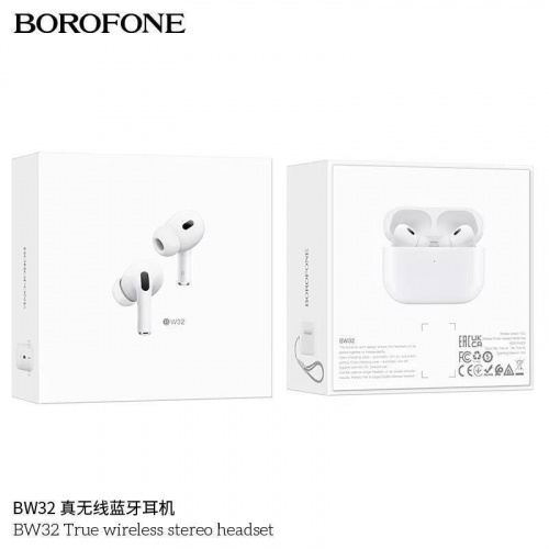 Наушники внутриканальные Borofone BW32, пластик, bluetooth 5.3, микрофон, цвет: белый (1/17/102) (6941991100154)
