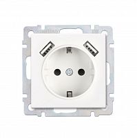 Розетка SMARTBUY скрытая установка, 1-местная с заземлением и 2-мя USB 16А белая "Нептун" (SBE-05w-16-S1-USB) (10/100)