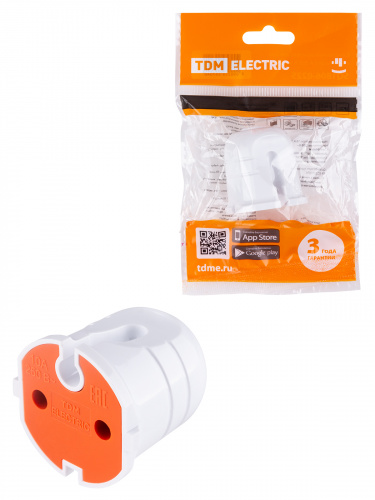 Кабельная розетка б/з белая с красной вставкой 10А 250B белая TDM (48/720) (SQ1806-0213)