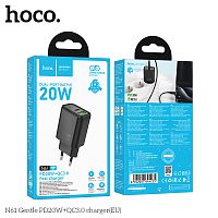 Блок питания сетевой 1 USB, 1 Type-C HOCO N61 Gentle, 3.0A, PD20Вт, цвет: белый (1/12/120) (6942007644242)