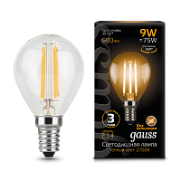 Лампа светодиодная GAUSS Filament Шар 9W 680lm 2700К Е14 1/10/50 (105801109)