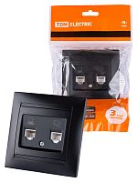 Розетка телефонная RJ11 + компьютерная RJ45 графит , с/у, "Лама" (10/120) TDM (SQ1815-0619)